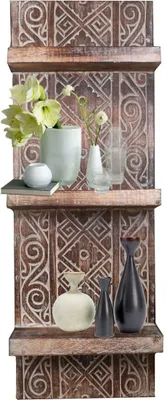 Produktbild von Wandregal Wandbrett mit 3 Ablagen Küchenregal Hängeregal Vintage Landhaus Shabby Chic Regal Panel Model Anisa 25 cm breit braun