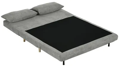 Produktbild von HOMCOM Schlafsofa, Klappbett mit Bettfunktion, Rückenkissen, Samtoptik, Grau