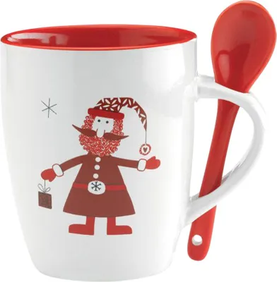 Produktbild von MidOcean - "Claus" Becher & Löffel Set, 250ml MO1737 (Einheitsgröße) (Weiß/Rot)