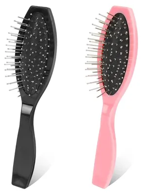 Produktbild von Perückenbürste Edelstahl Haarverlängerung Kamm, 2 Stück, Schwarz Rosa