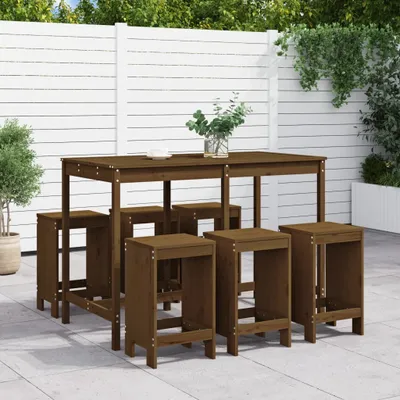 Produktbild von Cloris Designermöbel 7-tlg. Gartenbar-Set Honigbraun Massivholz Kiefer 2024 Neu