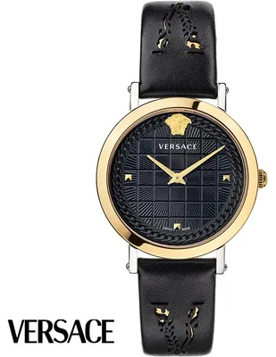 Produktbild von Versace VELV00120 Medusa Chain gold silber schwarz Leder Armband Uhr Damen NEU