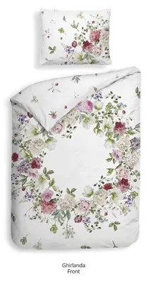 Produktbild von Heckettlane Ghirlanda Bettbezug - 155x220 cm – Baumwoll-Satin – Hochwertige Bettwäsche mit motiv – Weich - Atmungsaktiv und Hautfreundlich – inkl. 80x80 cm Kissenbezug – Weiß