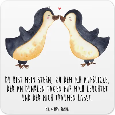 Produktbild von Mr. & Mrs. Panda Tassenuntersetzer Pinguin Liebe 10er Set - Weiß - Geschenk, Freundin, Glas-Untersetzer, Liebesspruch, Untersetzer für Gläser, Vertraut, Geschenkidee