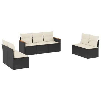 Produktbild von 7-tlg. Garten-Sofagarnitur mit Kissen Schwarz Poly Rattan