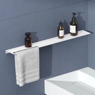 Produktbild von doporro Duschablage ohne Bohren aus Aluminium 80 cm, selbstklebendes Duschregal mit Handtuchhalter, 2-in-1 Badezimmer Organizer Matt weiß Reglo-06