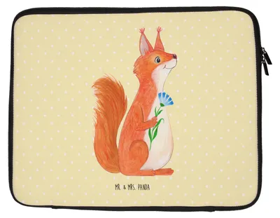Produktbild von Mr. & Mrs. Panda Laptop Tasche Eichhörnchen Blume 33 x 42 cm - Gelb Pastell - Geschenk, Lustige Sprüche, Spaß, Laptoptasche, Motivation, Hülle, Spruch Positiv, Lachen