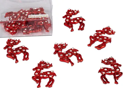 Produktbild von 6er Pack Streudeko Rentier, Hirsche rot D. 5cm mit Kristallsteinen Formano WA