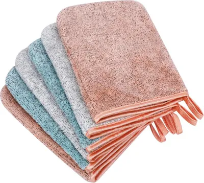 Immagine prodotto di set di 6 guanti da lavaggio in microfibra 15x21 cm  - Guanti struccanti riutilizzabili