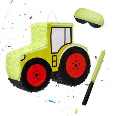 Image de Piñata Tracteur avec bâton et masque – 40 cm