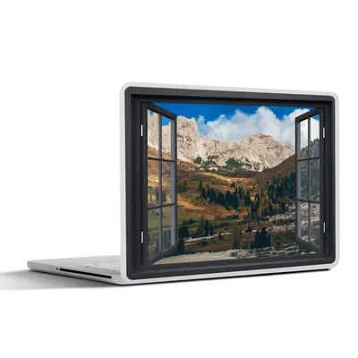 Produktbild von MuchoWow® Laptop Aufkleber Sticker Cover Aussicht - Berge - Grün 36.5x27.5 cm - Laptop-Sticker
