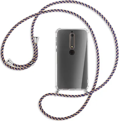 Produktbild von Handykette Backcover-Schutzhülle mit Band (Metall silberfarben) für Nokia 6.1 - blau+beige