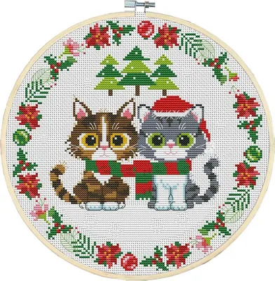 Kreuzstich-Set 11ct, Weihnachtskätzchen, 35x35 cm, DIY
