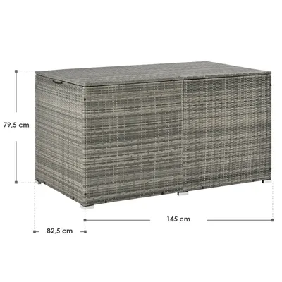 Produktbild von Juskys Polyrattan Auflagenbox Ikaria 950 L – Deckel mit Hubautomatik & Innenplane – Garten Kissenbox für Balkon & Terrasse – Gartenbox grau-meliert