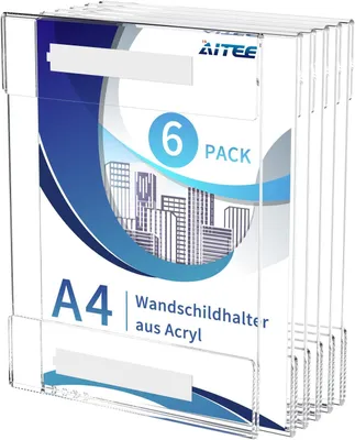 Produktbild von Wandposterhalter A4, transparentes Acryl, 6 Stück, selbstklebend für Büro und Zuhause