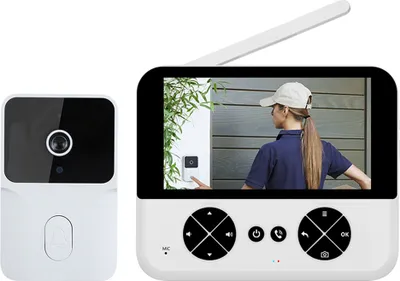 Produktbild von Video-Tuerklingelkamera, kabellos, kein Abonnement erforderlich, mit 4,3-Zoll-IPS-Bildschirm, hochaufloesender Nachtsicht, Zwei-Wege-Audio, automatische Foto-/Videoaufzeichnung, Montage ohne Bohren, wiederaufladbare intelligente Tuerklingel fuer Zuhause