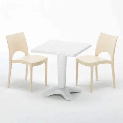 Produktbild von Weiß Quadratisch Tisch und 2 Stühle Farbiges Polypropylen-Innenmastenset Grand Soleil Paris Patio - Beige