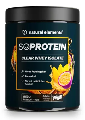 Produktbild von SoProtein Clear Whey Isolate - 600 g Pulver_für 20 Portionen / Mango Passionfruit