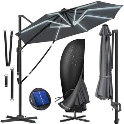 Produktbild von KESSER® Sonnenschirm Ampelschirm SUN Rund XL Ø330 cm Inkl. Windschtzseile & Abdeckung 7-Fach Verstellbar Drehbar Neigbar Kippbar Groß 360° Drehbar Gartenschirm mit Kurbel Sonnenschutz UV50+