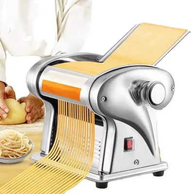 Zdjęcie produktu dla Elektryczna maszynka do makaronu, stal nierdzewna, moc 135 W, regulowana grubość ciasta, jasnoszary, 220 V