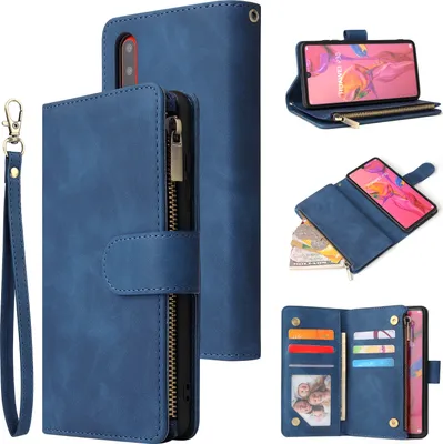 Produktbild von Für HUAWEI P30 lite pro Multi-Karten-Halterung Münze Geldbörse Reißverschluss Handy Kunstleder Case 2 blau