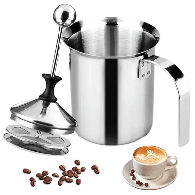 Hand-Milchaufschäumer 400 ml, Edelstahl, Doppelsieb