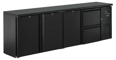 Produktbild von Gastro Barkühler | Barkühlschrank | Flaschenkühltisch | Schwarz | 3 Türen / 2 Schubladen | 600 Liter | +2 bis +8 °C