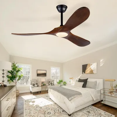 Produktbild von AIORBER Deckenventilator mit Licht 52 Zoll Leise DC Motor Holz Flügel 3CCT Dimmbar Fernbedienung Schwarz Walnuss