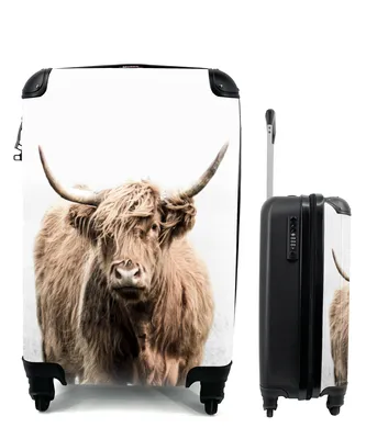 Produktbild von MuchoWow® Koffer Handgepäck Trolley Rollkoffer Kleine Reisekoffer mit 4 Rollen - Schottischer Highlander - Tiere - Hörner - Cabin Size < 55x40x23 cm & 55x40x20 cm - Fotokoffer - Kabinenkoffer - Boardgepäck - Reise-Box - Reisekoffer - Reisegepäck - Koffer mit Bild - Trolley für Kinder
