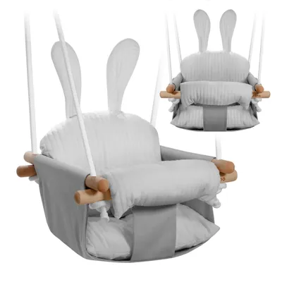 Produktbild von TULANO Hop 33 | Babyschaukel Kinderschaukel | Indoor Outdoor | Sicherheitsgurt | Tragfähigkeit bis 60kg | von 6 bis 36 Monaten | aus Holz | Grau
