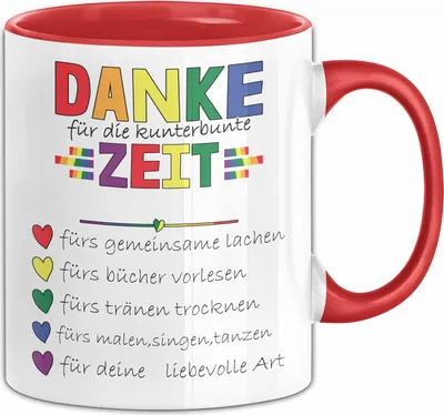 Produktbild von Erzieherin Abschiedsgeschenk Tasse Abschied Kindergarten Geschenkidee Kaffee-Becher Spruch Danke Für Die Kunterbunte Zeit (Rot)