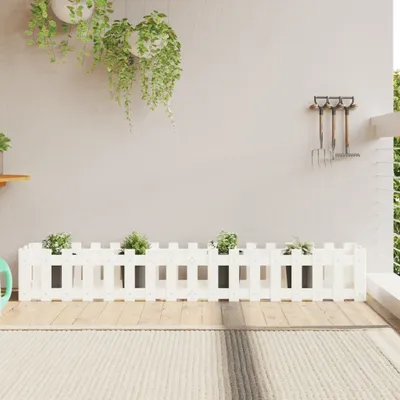Immagine prodotto di Maison Exclusive - Aiuola rialzata con recinzione a doghe, design bianco, 200x30x30 cm, legno massello di pino