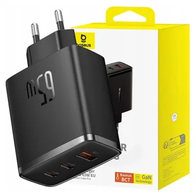 Produktbild von Baseus Cube Pro 65W GaN Power Adapter - 2x USB-C, 1x USB-A, Schwarz