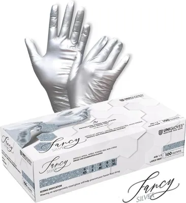 Produktbild von Einweghandschuhe Fancy Silver - puderfrei - Gr. L - 1000 Unigloves Nitrilhandschuhe