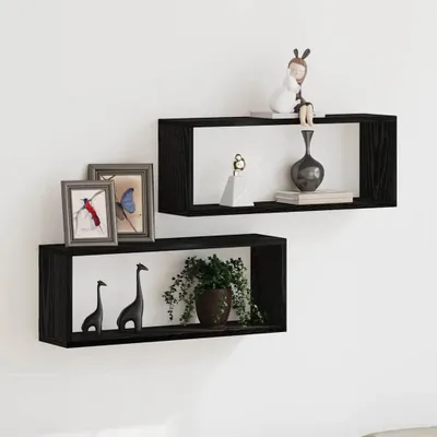 Zdjęcie produktu dla Maison Exclusive - Półki ścienne, 2 sztuki, czarny kolor, imitacja dębu, wymiary: 60 x 15 x 23 cm