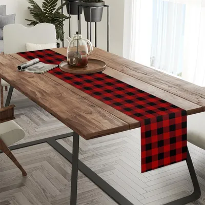 Produktbild von Tischläufer 268x34,5 cm – Rechteckig, Kariert Rot-Schwarz – Pflegeleicht, Ideal für Esstisch, Küche, Weihnachten & Party