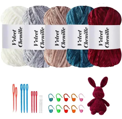 Produktbild von Samt Chenille Garn 500g (5x100g) Häkelgarn Strickgarn Plüschwolle