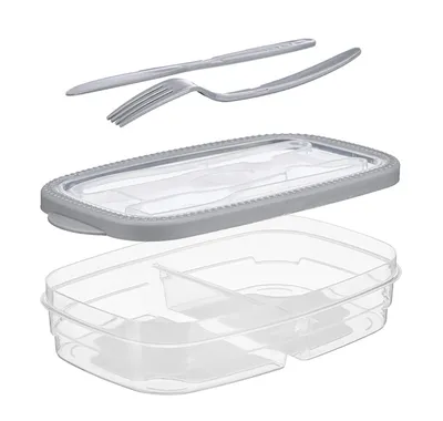 Produktbild von LUNCHBOX mit Besteck 1,3L Brotdose Vesperbox Frühstücksbox spülmaschinenfest wiederverwendbar Essenbox Box 07 (Grau)