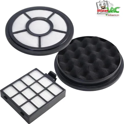 Three vacuum cleaner filters are displayed on a white background.