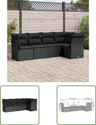 Produktbild von The Living Store 5-tlg. Garten-Sofagarnitur mit Kissen Schwarz Poly Rattan