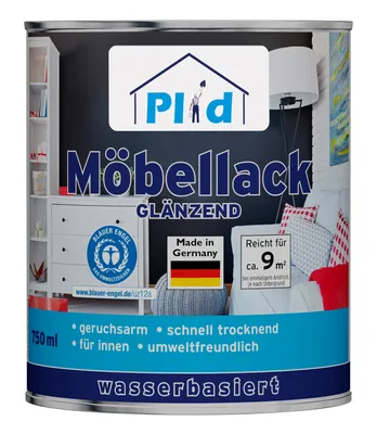 Produktbild von Plid® Möbellack weiß glänzend 0,75L Weiß Glänzend / für Möbel & Holz [UNIVERSELL ANWENDBAR] - Holzfarbe außen & innen - Holzlack wetterfest