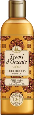 A bottle of Tesori d'Oriente Amla & Sesamöl Shower Oil.