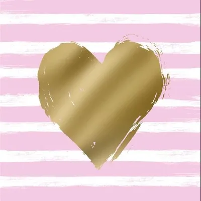 Produktbild von 20 Servietten Heart & Stripes rose - Goldenes Herz auf Streifen rosa 33x33cm