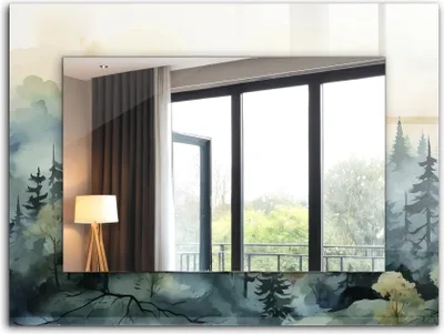 Produktbild von Bedruckter Spiegel - Wandspiegel - Dekorativer - Modern - 80x60 cm - Wald Im Nebel