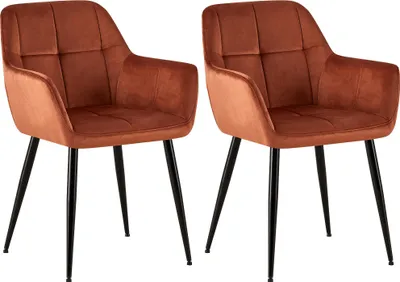 Produktbild von 2er Set Esszimmerstuhl POFAR - Samt Braun 56.5x61x84 cm | Essstühle Esszimmerstühle Küchenstühle Wohnzimmerstühle