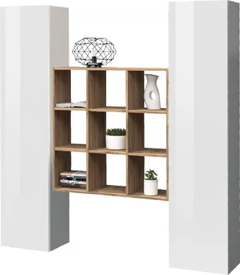 Produktbild von Wohnwand >Benevent< (3-teilig) in Weiß Hochglanz - 170x180x30 (BxHxT)