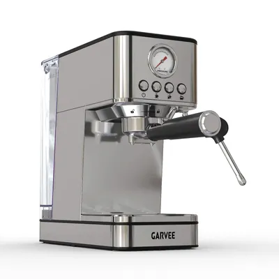 Obrázek produktu pro Espresso stroj – poloautomatický s portafiltrem – termoblok 1200 W – tlak 15–20 barů – 1,7 l nádržka na vodu a parní tryska – nerezová ocel – stříbrná