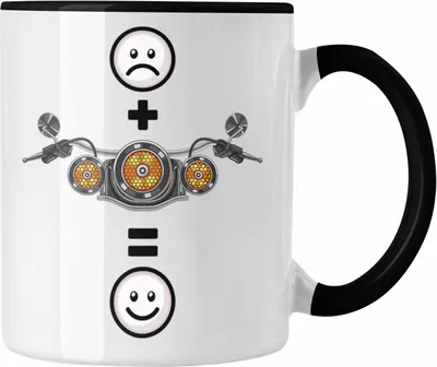 Produktbild von Trendation - Motorrad Tasse Geschenk für Motorradfahrer  :( + Motorrad = :) Lustige Geschenkidee Geburtstag (Schwarz)