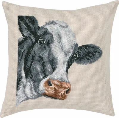 Image de Permin coussin à broder point de croix paquet "vache", motif à compter, 40x40cm, 83-6101