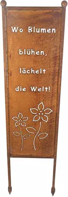 Produktbild von Schild Spruchtafel Gartenschild Edelrost Rost zum Einstecken rostige Gartendeko Wo Blumen blühen lächelt die Welt